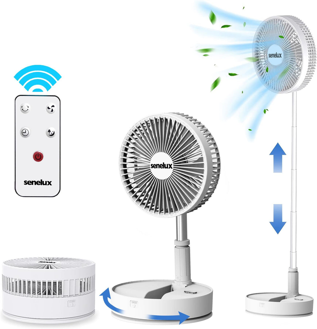 Senelux Portable Oscillating Standing Fan with Remote Control, 8 inch Silent Pedestal Fan, 7200mAh Rechargeable Battery Wireless Fan