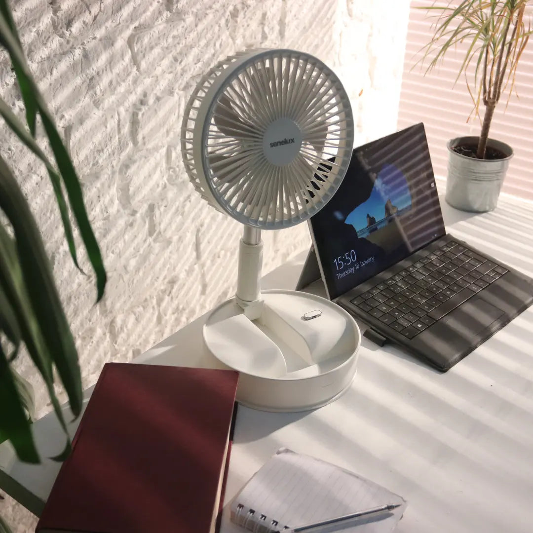 Senelux Portable Oscillating Standing Fan with Remote Control, 8 inch Silent Pedestal Fan, 7200mAh Rechargeable Battery Wireless Fan