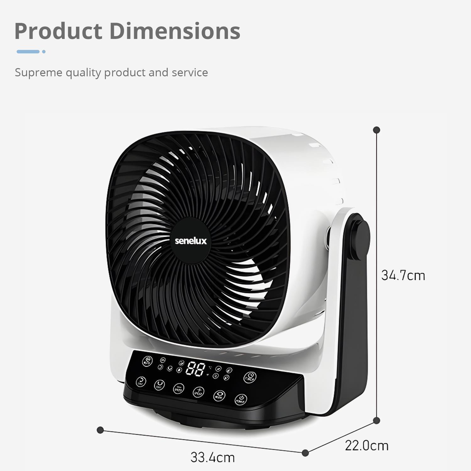 Senelux 9” DC Air Circulator Fan - Ultra Quiet - Automatic Oscillation, 8 Fan Speeds, 4 Operational Modes, Timer, LED Display & Remote Control