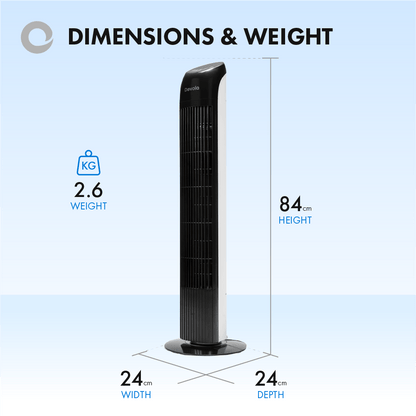 Devola 45W 3 Speed 33-inch Tower Fan With Remote - Black/White - DV33TFBW