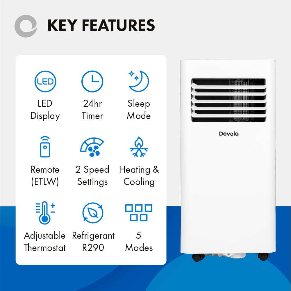 Devola Portable Air Conditioner with Wifi and Window Kit - 10000 BTU - Cooling &amp; Heating - White - DVAC10CHW