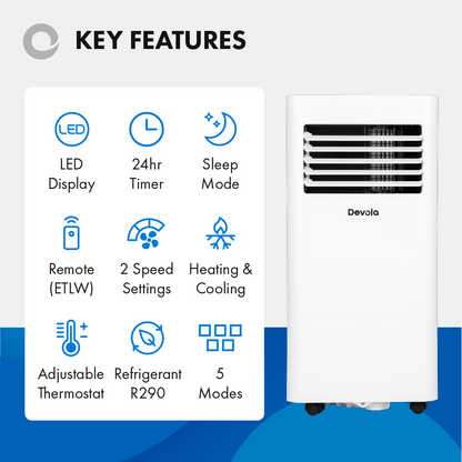 Devola Portable Air Conditioner with Wifi and Window Kit - 10000 BTU - Cooling &amp; Heating - White - DVAC10CHW