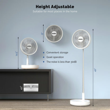 Senelux Portable Oscillating Standing Fan with Remote Control, 8 inch Silent Pedestal Fan, 7200mAh Rechargeable Battery Wireless Fan