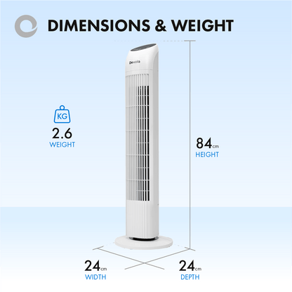 Devola Tower Fan - 3 Speed, 12 Hour Timer, Remote Controlled - White - DV33TFWH