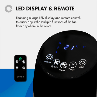 Devola 45W 3 Speed 33-inch Tower Fan With Remote - Black/White - DV33TFBW