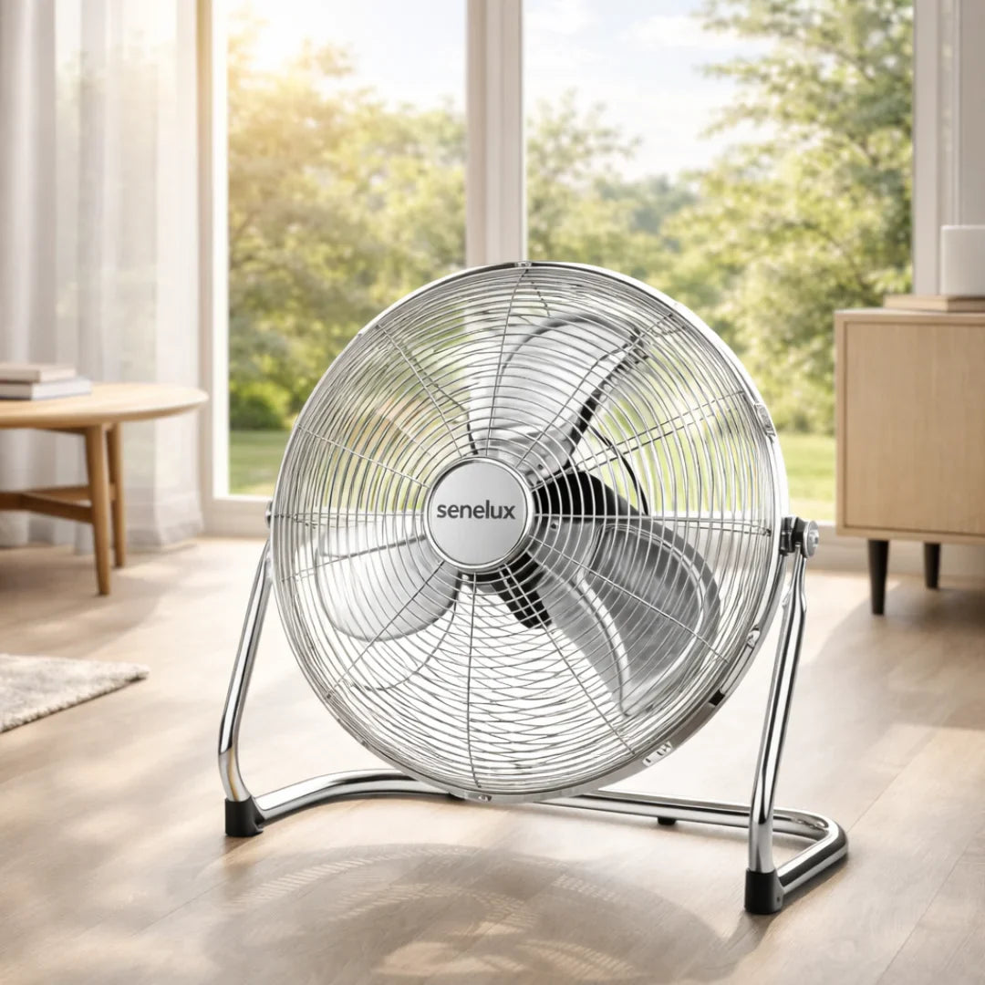 Chrome Floor Fan for Homes, Gyms, Bedrooms &amp; Kitchens