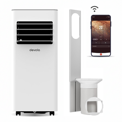 Devola Compact Portable Air Conditioner with Wi-Fi and 2x Window kits - 9000 BTU - Cooling - White - DVAC9K