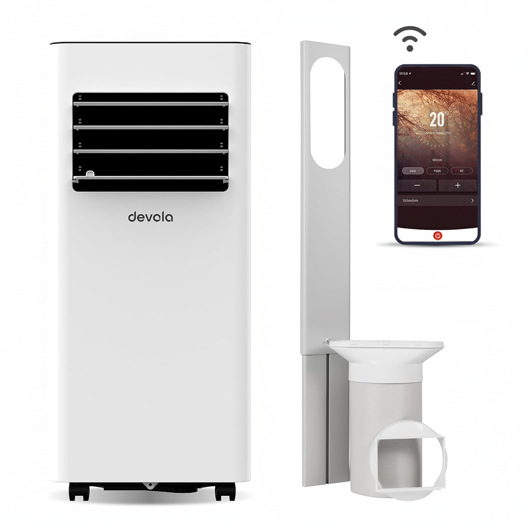 Devola Compact Portable Air Conditioner with Wi-Fi and 2x Window kits - 9,000BTU - Cooling &amp; Heating - White - DVAC9KH