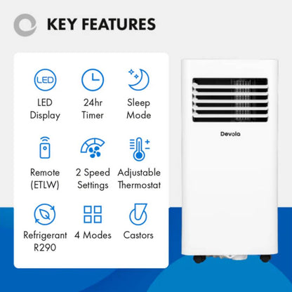 Devola Portable Air Conditioner with Wifi and Window Kit - 9000 BTU - White - DVAC09CW