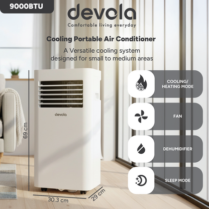 Devola Compact Portable Air Conditioner with Wi-Fi and 2x Window kits - 9,000BTU - Cooling &amp; Heating - White - DVAC9KH