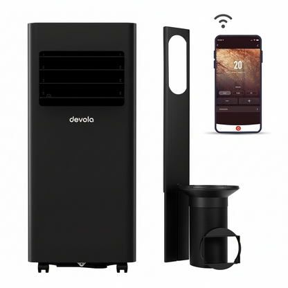Devola Compact Portable Air Conditioner with Wi-Fi and 2x Window kits - 9000 BTU - Cooling - Black - DVAC9KB