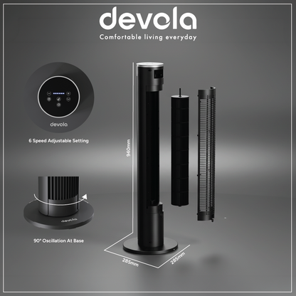 Devola Platinum 38 Inch Tower Fan with Remote, Black &amp; Silver - DVTF38PBS