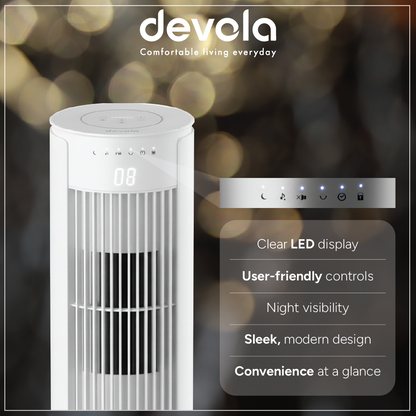 Devola Platinum 38 Inch Tower Fan with Remote, White &amp; Silver - DVTF38PWH