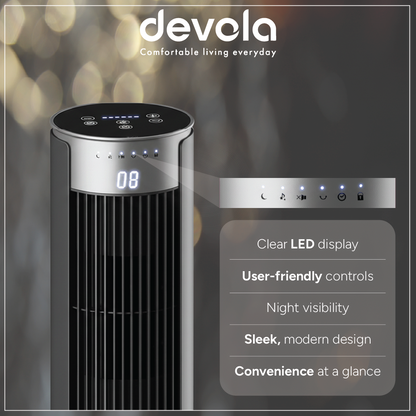 Devola Platinum 38 Inch Tower Fan with Remote, Black &amp; Silver - DVTF38PBS