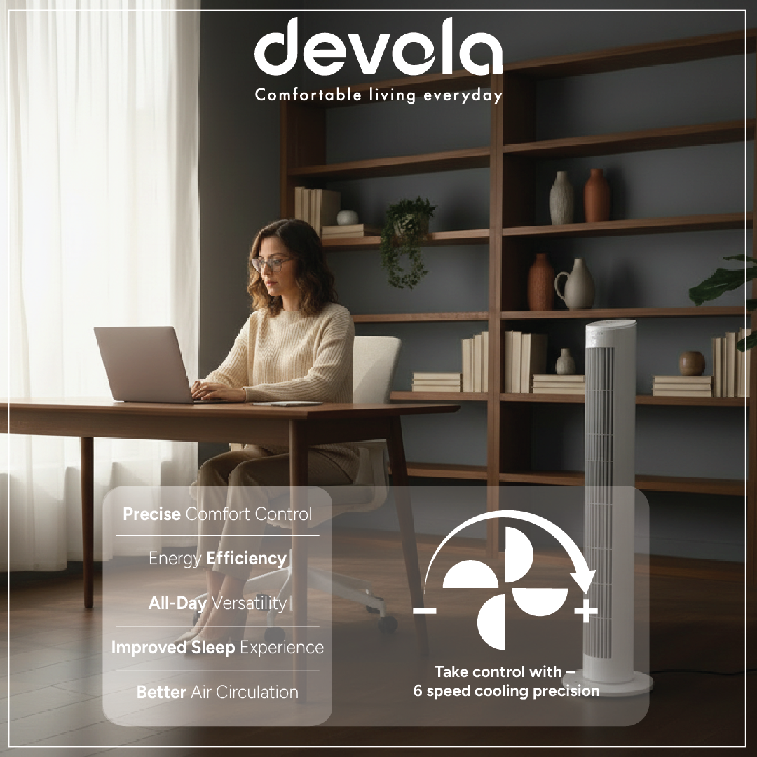 Devola Platinum 38 Inch Tower Fan with Remote, White &amp; Silver - DVTF38PWH