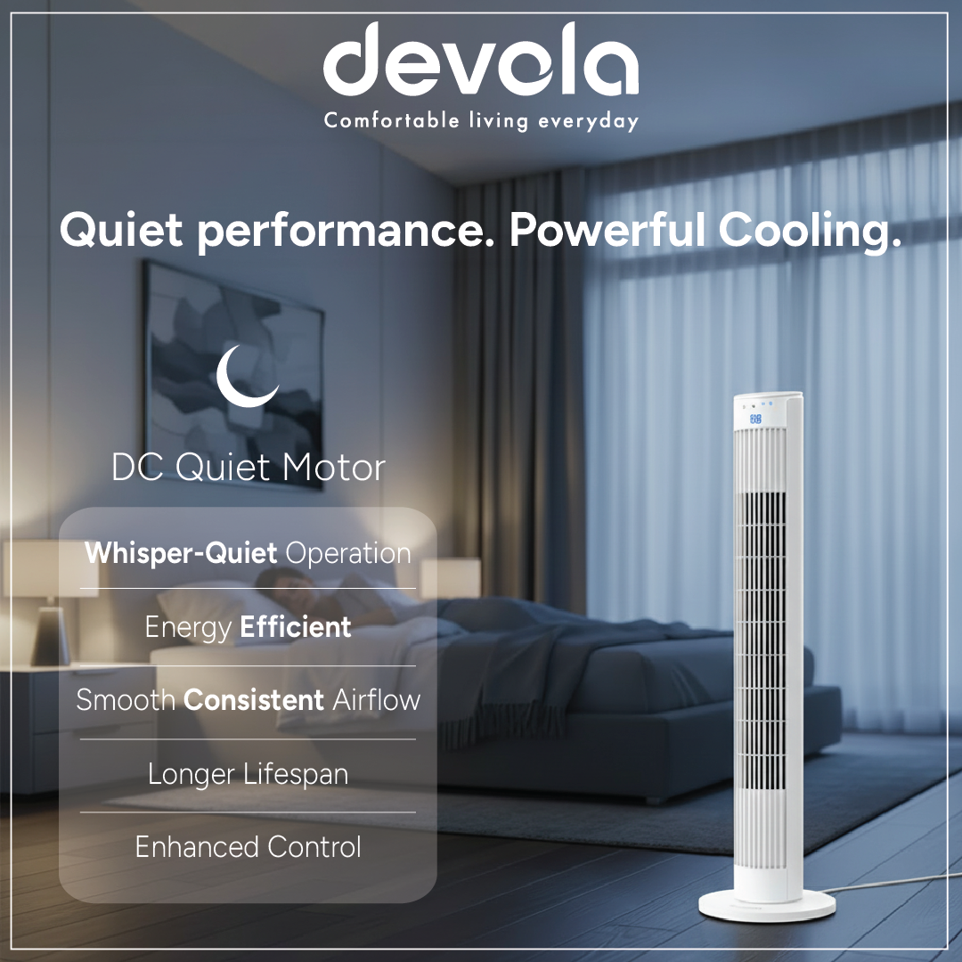 Devola Platinum 38 Inch Tower Fan with Remote, White &amp; Silver - DVTF38PWH