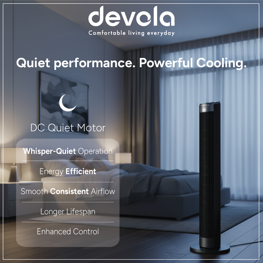 Devola Platinum 38 Inch Tower Fan with Remote, Black &amp; Silver - DVTF38PBS