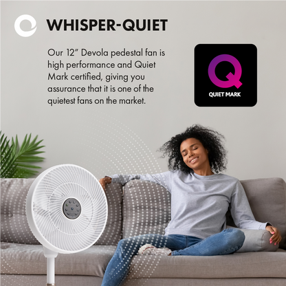 Devola Ultra Quiet 28W 12 Speed 12-inch DC Pedestal Fan - White - DV12PDQM