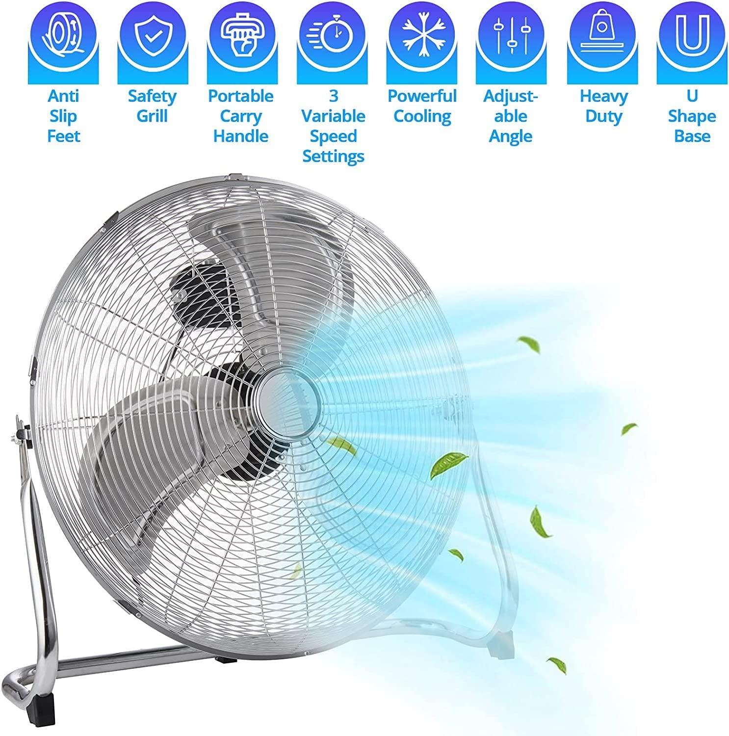 Chrome Floor Fan for Homes, Gyms, Bedrooms &amp; Kitchens