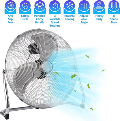 Chrome Floor Fan for Homes, Gyms, Bedrooms &amp; Kitchens