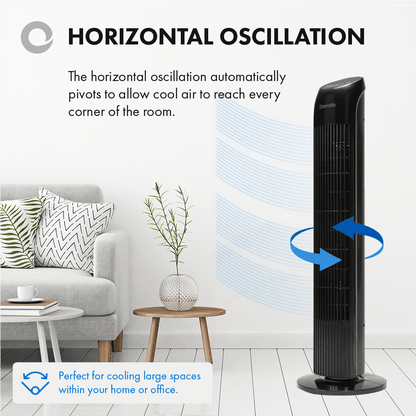 Devola Tower Fan - 3 Speed, 12 Hour Timer, Remote Controlled - Black - DV33TFB