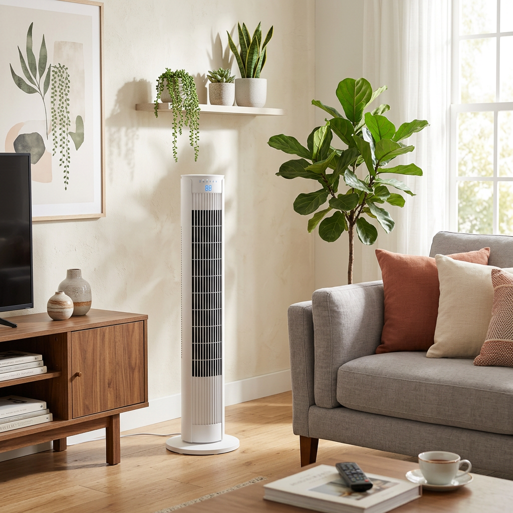 Devola Platinum 38 Inch Tower Fan with Remote, White &amp; Silver - DVTF38PWH