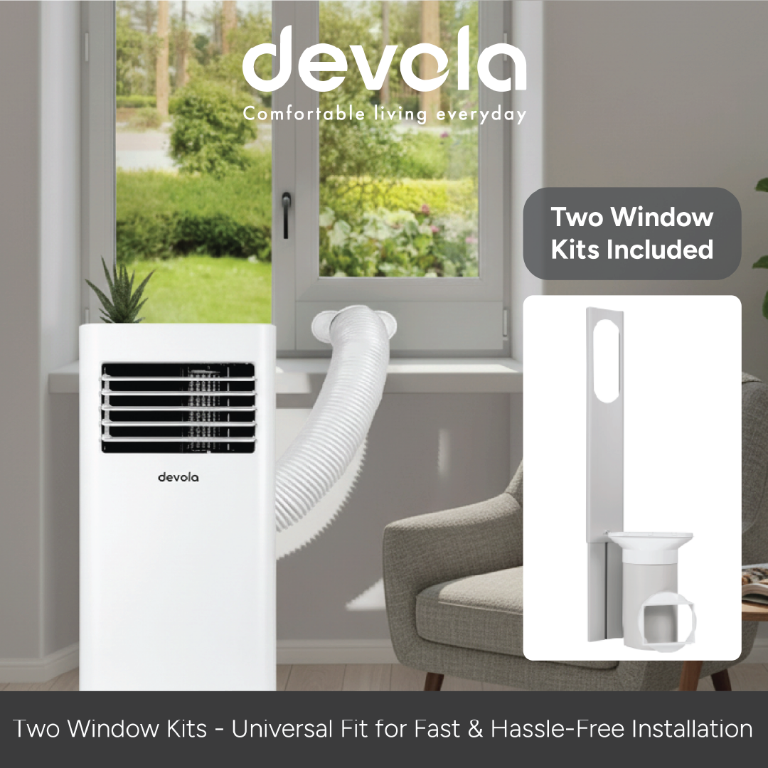 Devola Compact Portable Air Conditioner with Wi-Fi and 2x Window kits - 9,000BTU - Cooling &amp; Heating - White - DVAC9KH