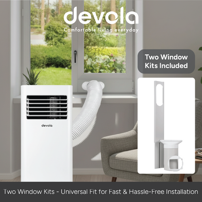 Devola Compact Portable Air Conditioner with Wi-Fi and 2x Window kits - 9,000BTU - Cooling &amp; Heating - White - DVAC9KH