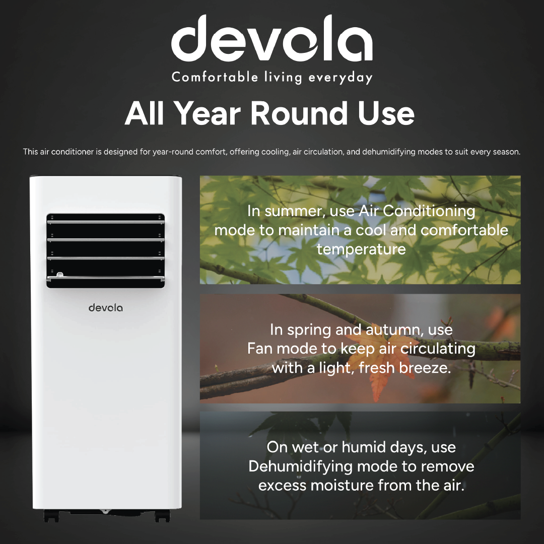 Devola Compact Portable Air Conditioner with Wi-Fi and 2x Window kits - 9,000BTU - Cooling &amp; Heating - White - DVAC9KH