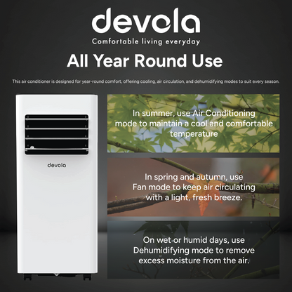 Devola Compact Portable Air Conditioner with Wi-Fi and 2x Window kits - 7000 BTU - Cooling - White - DVAC7K