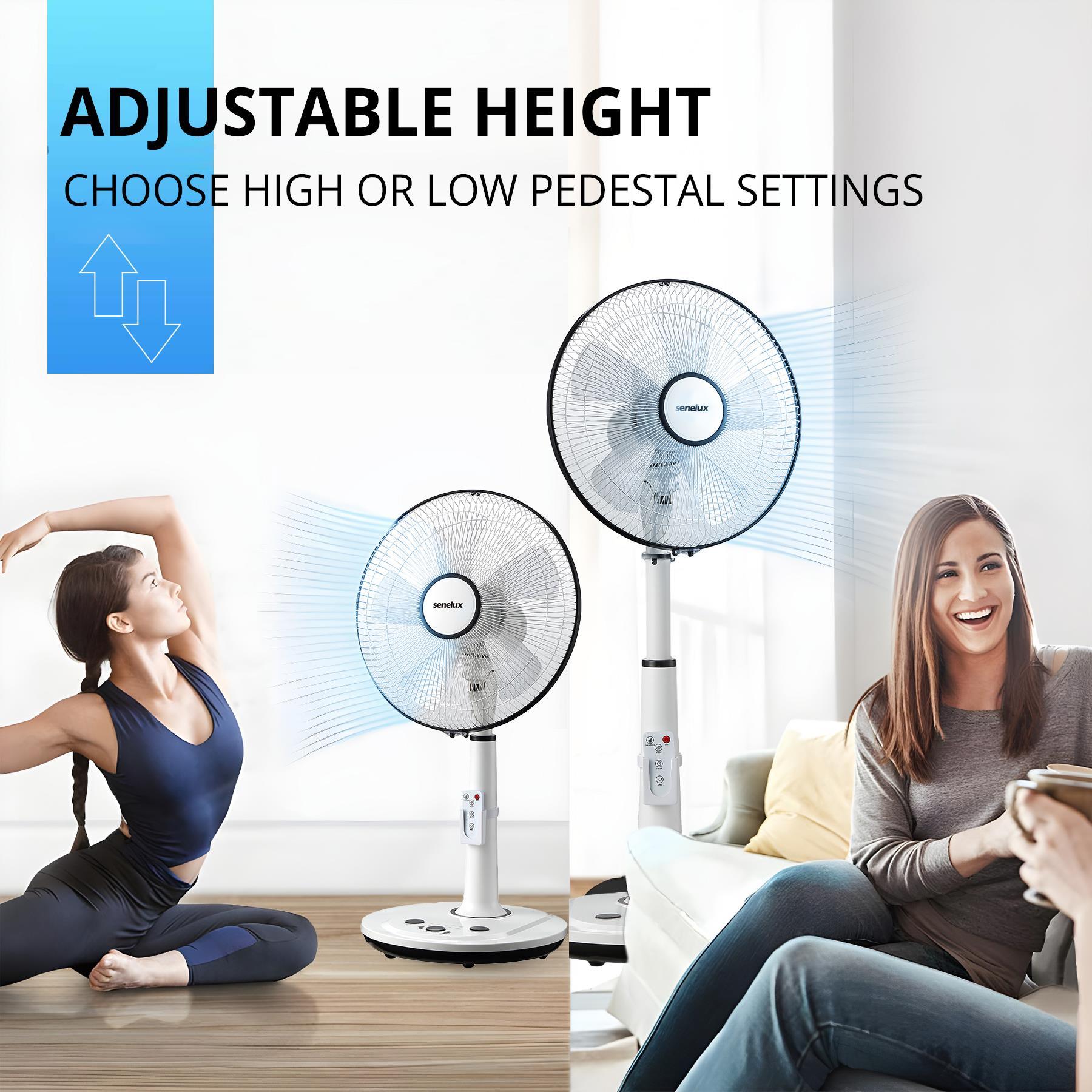 Senelux 14 Inch Pedestal Fan, 5-Blade Standing Fan with Remote Control 4 Speed 2 Wind Modes 8-Hour Timer
