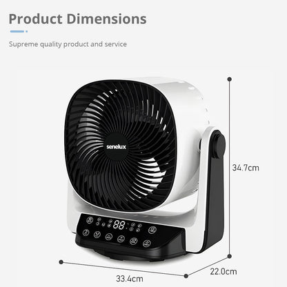 Senelux 9” DC Air Circulator Fan - Ultra Quiet - Automatic Oscillation, 8 Fan Speeds, 4 Operational Modes, Timer, LED Display &amp; Remote Control